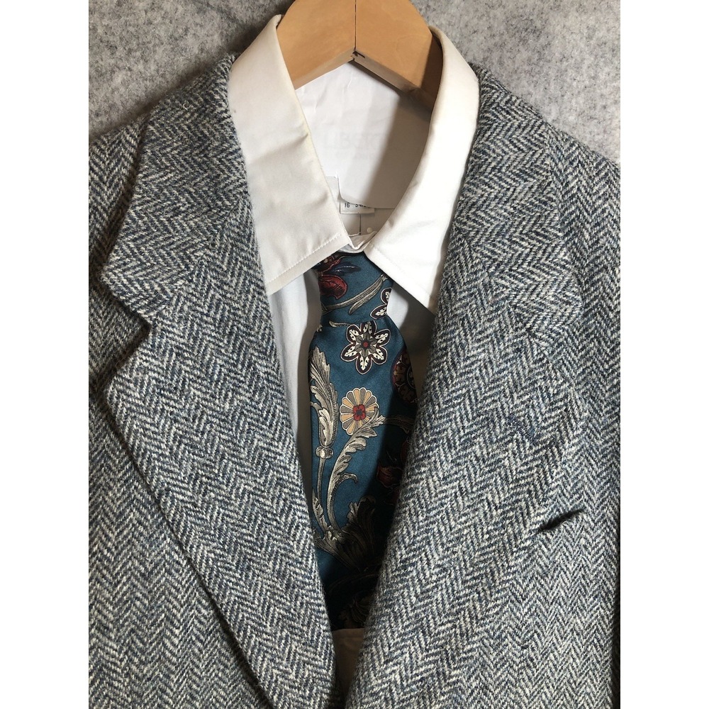 Vintage Harris Tweed Blazer Mens 42 Gray Wool Herringbone Suit Coat Jacket